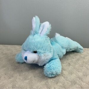 Greenbrier Blue Bunny Rabbit Plush Stuffed Animal Toy White Laying Down Bow